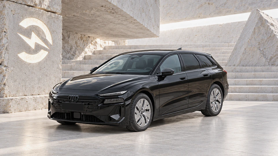 Audi A6 e-tron, вид спереди в три четверти, в студии Электроатласа