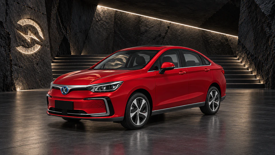 BAIC EU5, вид спереди в три четверти, в студии Электроатласа