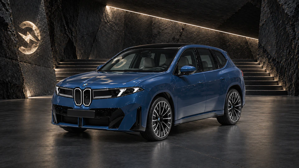 BMW iX3 (Neue Klasse), вид спереди в три четверти, в студии Электроатласа