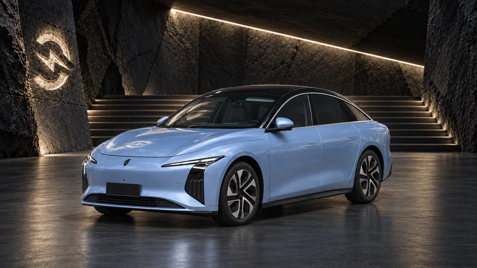 Forthing Xinghai S7, вид спереди в три четверти, в студии Электроатласа