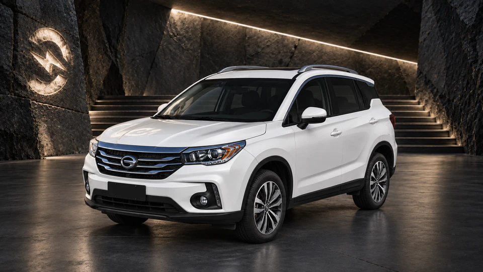 GAC Trumpchi GS4 PHEV, вид спереди в три четверти, в студии Электроатласа