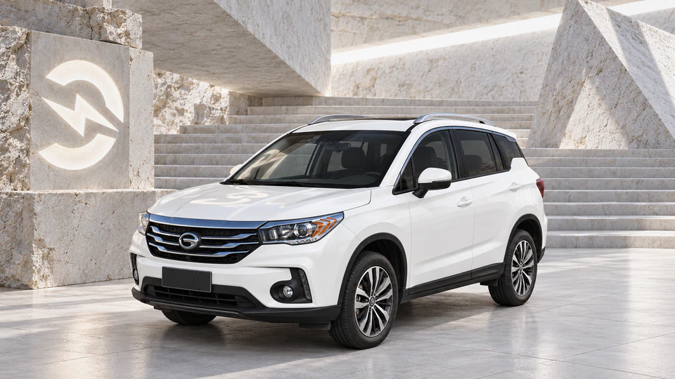 GAC Trumpchi GS4 PHEV, вид спереди в три четверти, в студии Электроатласа