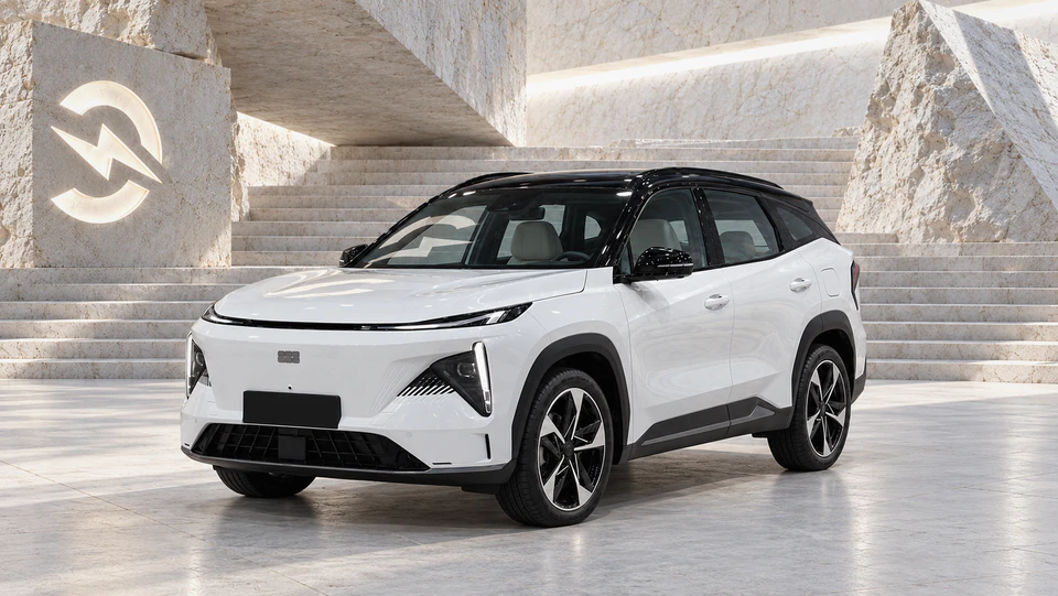 Geely Galaxy L7, вид спереди в три четверти, в студии Электроатласа