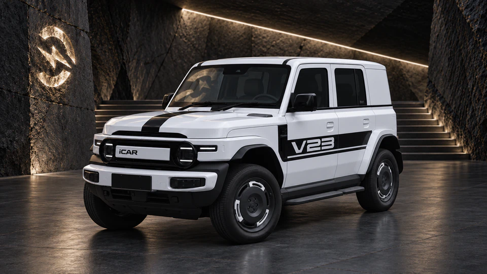 iCar V23, вид спереди в три четверти, в студии Электроатласа