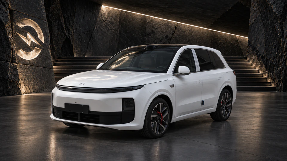 Li Auto L6, вид спереди в три четверти, в студии Электроатласа