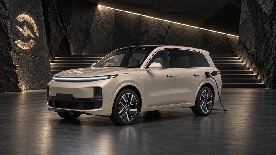 Li Auto L9, вид спереди в три четверти, в студии Электроатласа