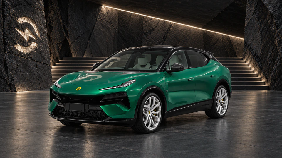 Lotus Eletre, вид спереди в три четверти, в студии Электроатласа