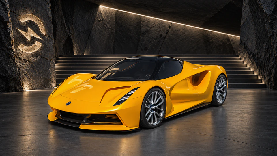 Lotus Evija, вид спереди в три четверти, в студии Электроатласа