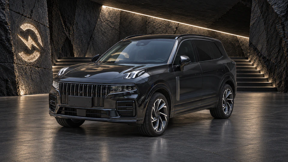 Lynk & Co 09, вид спереди в три четверти, в студии Электроатласа