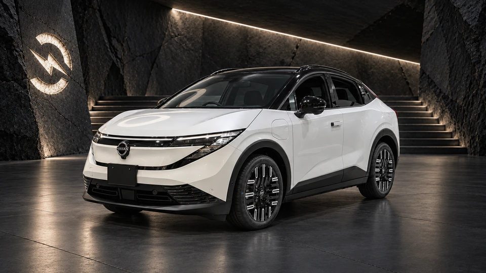 Nissan Leaf (3rd gen), вид спереди в три четверти, в студии Электроатласа