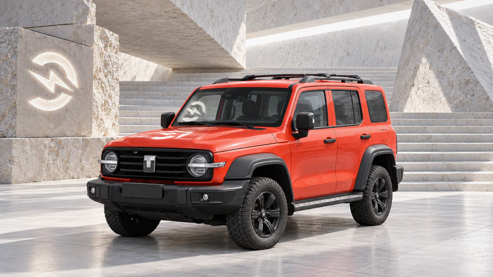 Tank 300 Hi4-T PHEV, вид спереди в три четверти, в студии Электроатласа
