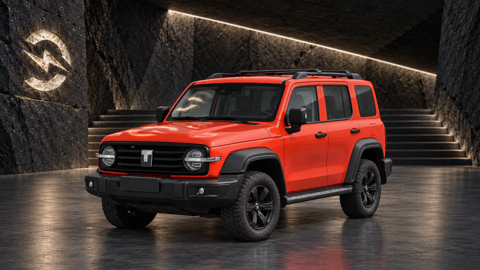 Tank 300 Hi4-T PHEV, вид спереди в три четверти, в студии Электроатласа